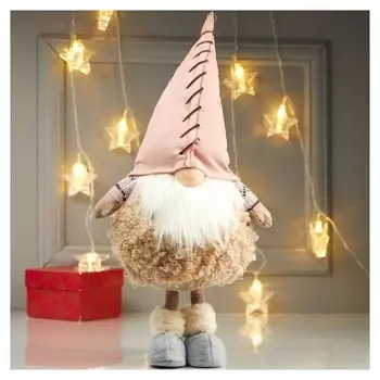 Кукла интерьерная "Дедушка в меховой шубе и розовом колпаке" 48х16х21 см