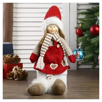 Кукла интерьерная "Девочка в красном колпаке и полосатом шарфике" 57 см