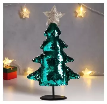 Кукла интерьерная "Ёлочка с серебристо-зелёными пайетками, с золотой звездой" 40х19х24 см