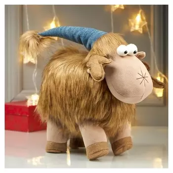 Кукла интерьерная "Лосик в синем колпаке и снежинкой на носу" 41х28х29 см