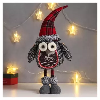 Кукла интерьерная "Совёнок в клетчатом колпаке и оленями на пузике" 49 см