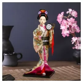 Кукла коллекционная "Гейша в шелковом кимоно с барабаном"