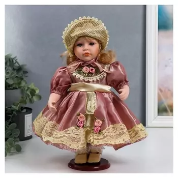 Кукла коллекционная керамика "Ася в розовом платье и чепчике" 30 см