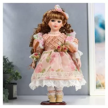 Кукла коллекционная керамика "Регина в карамельном платье, с цветком" 40 см