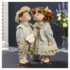 Кукла коллекционная парочка поцелуй набор 2 шт "Валя и толя в светло-зелёных нарядах" 30см