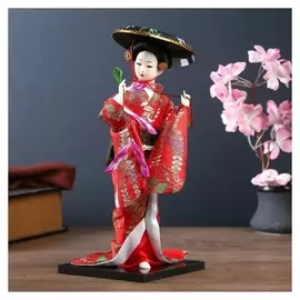 Кукла коллекционная "Японка с цветочной ветвью и в шляпе"