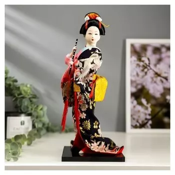 Кукла коллекционная "Японка в цветочном кимоно с флейтой" 30х12,5х12,5 см