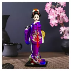 Кукла коллекционная "Японка в фиолетовом кимоно с флейтой" 25х9,5х9,5 см