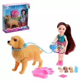 Кукла малышка "Полина" с питомцами и аксессуарами, в зелёной майке