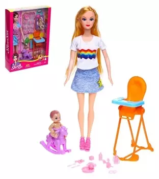 Кукла модель «Любимая мама» с малышом, стульчиком и аксессуарами