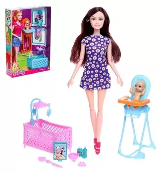 Кукла модель шарнирная «Мама стефания» с малышом, мебелью и аксессуарами