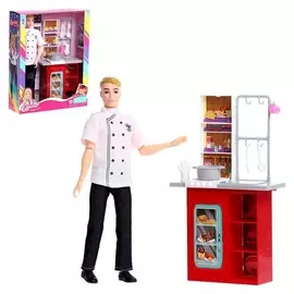 Кукла модель шарнирная «Повар Кен майк» с мебелью и аксессуарами