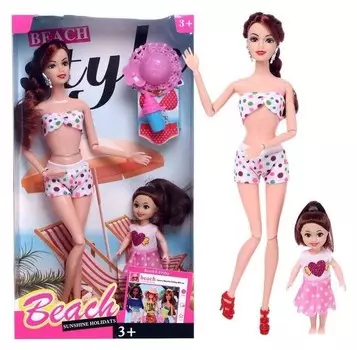 Кукла-модель шарнирная «Рита» с малышкой на пляже, с аксессуарами