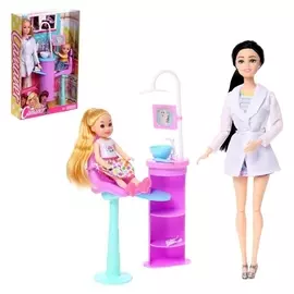 Кукла-модель шарнирная "Стоматолог виктория" с малышом и аксессуарами, брюнетка