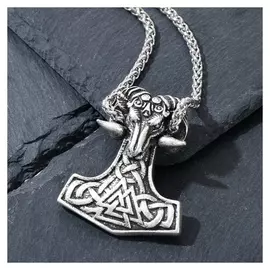 Кулон-амулет "Мьёльнир" молот тора, цвет чернёное серебро, 50см