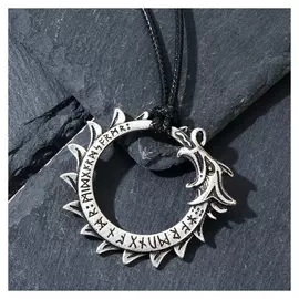 Кулон-амулет "Мидгардсорм" легендарный змей, цвет чернёное серебро, 50см