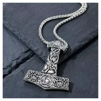 Кулон-амулет "Молот тора" мьёльнир, цвет чернёное серебро, 50см