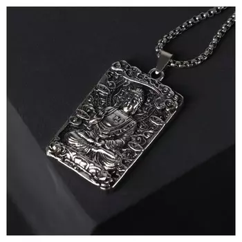 Кулон-амулет "Помпеи" будда, цвет чернёное серебро, 70 см