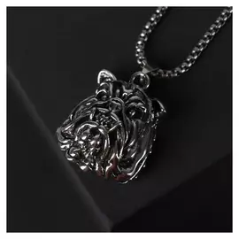 Кулон-амулет "Помпеи" бульдог, цвет чернёное серебро, 70 см