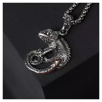 Кулон-амулет "Помпеи" хамелеон, цвет чернёное серебро, 70 см