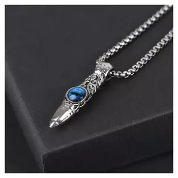 Кулон-амулет "Помпеи" кинжал с оком, цвет синий в чернёном серебре, 70 см