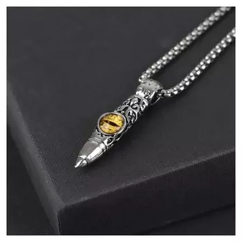Кулон-амулет "Помпеи" кинжал с оком, цвет жёлтый в чернёном серебре, 70 см