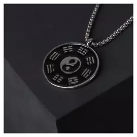 Кулон-амулет "Помпеи" круг инь-ян, цвет чёрный в чернёном серебре, 70 см