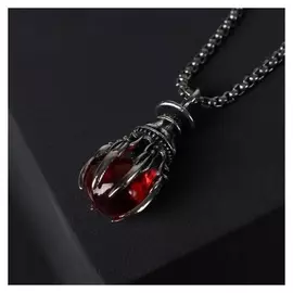 Кулон-амулет "Помпеи" символ, цвет красный в чернёном серебре, 70 см