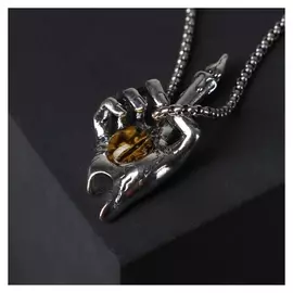 Кулон-амулет "Помпеи" свечка в руке, цвет жёлтый в чернёном серебре, 70 см