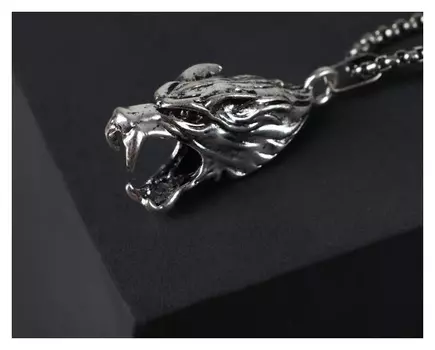 Кулон-амулет "Помпеи" волк, цвет чернёное серебро, 70 см