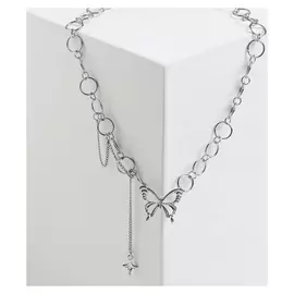 Кулон "Бабочка и звёздочка" кольца, цвет серебро, 30 см