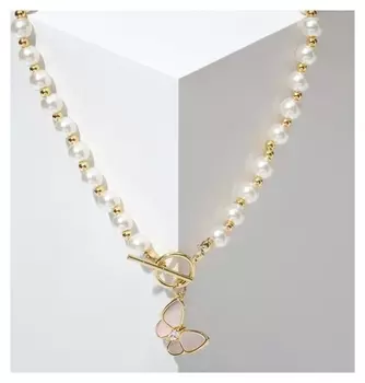 Кулон "Бабочка" жемчужная роса, цвет белый в золоте, 40см