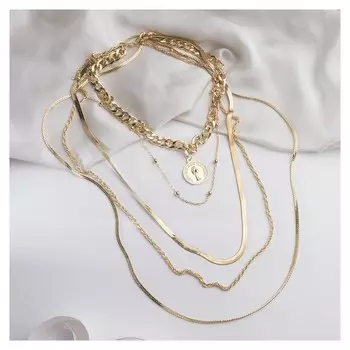 Кулон "Цепь" авангард, монета, 4 яруса, цвет золото, 35-70 см