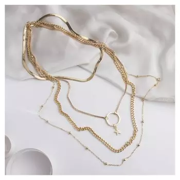 Кулон "Цепь" авангард, звезда, 4 яруса, цвет золото, 35-70см