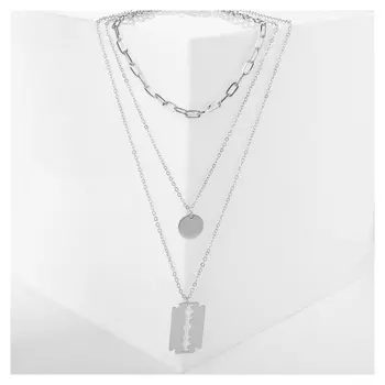 Кулон "Цепь" бритва с диском, цвет серебро, длина 64см