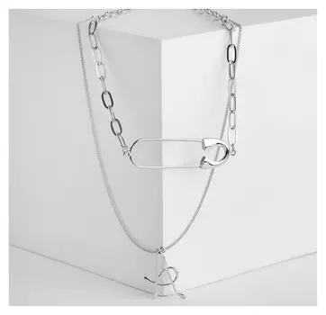 Кулон "Цепь", буква А, 100 см, цвет серебро