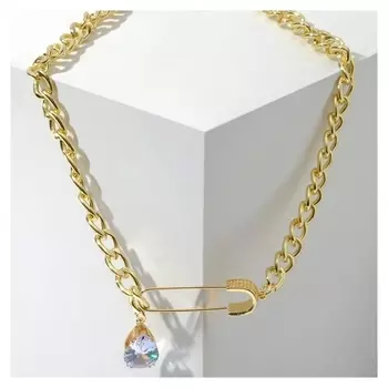 Кулон "Цепь" булавка и капля, цвет белый в золоте, 52 см