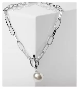 Кулон "Цепь" бусина и тогл, цвет белый в серебре, L=46 см