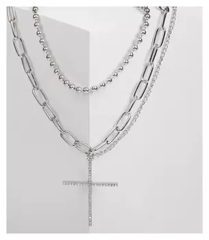 Кулон "Цепь" бусина из жемчуга с крестом, цвет белый в серебре, 45см