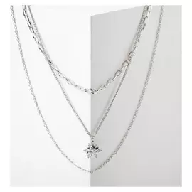 Кулон "Цепь" цветок, цвет белый в серебре, L=65 см