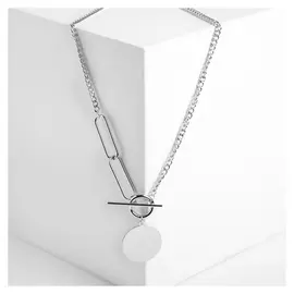 Кулон "Цепь" диск и звенья, цвет серебро, 50см