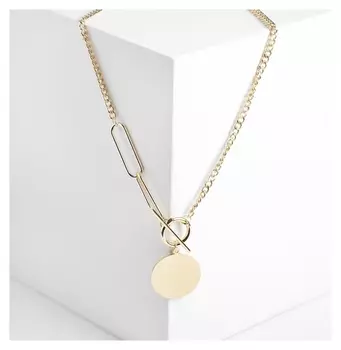 Кулон "Цепь" диск и звенья, цвет золото, 50см