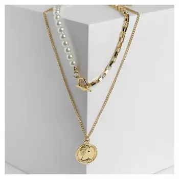 Кулон "Цепь" дорожка жемчуга, цвет белый в золоте, 45см