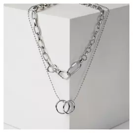 Кулон "Цепь" два кольца, карабин, цвет серебро