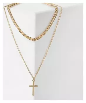 Кулон "Цепь двойная" крестик, цвет золото, 43см