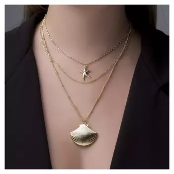 Кулон "Цепь" иллюзион, море, 3 яруса, цвет золото, форма 25-50 см