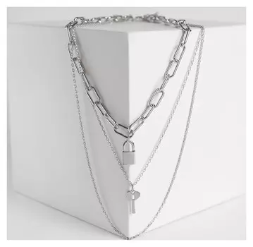 Кулон "Цепь" ключ с замком, цвет серебро, 64 см