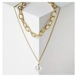 Кулон "Цепь" кольца с бусиной, цвет белый в золоте, длина 45см