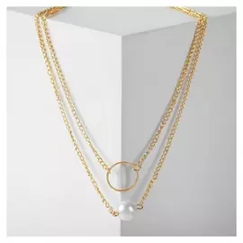 Кулон "Цепь" кольцо и жемчуг, цвет белый в золоте, длина 55см