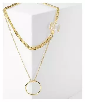 Кулон "Цепь" контур круга, цвет белый в золоте, L=53 см